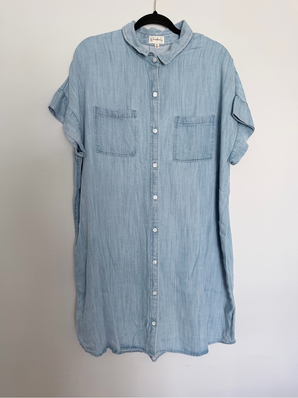 Wonderly Light Blue Short-Sleeve Button-Down Shirt dress XL B0034